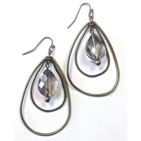 Tear Hoops w/Glass Drop Earrings
