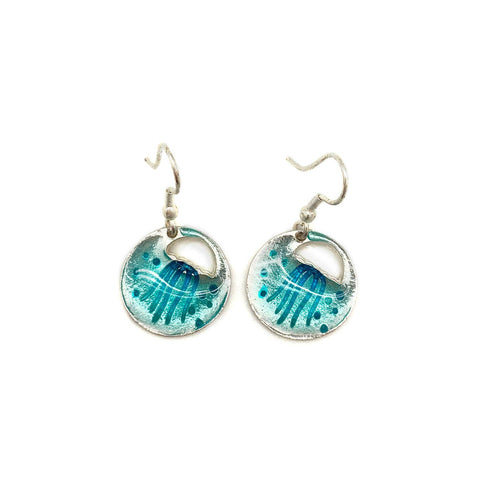 Pewter Earrings with Color Enamel - Jellyfish in Teal/Aqua