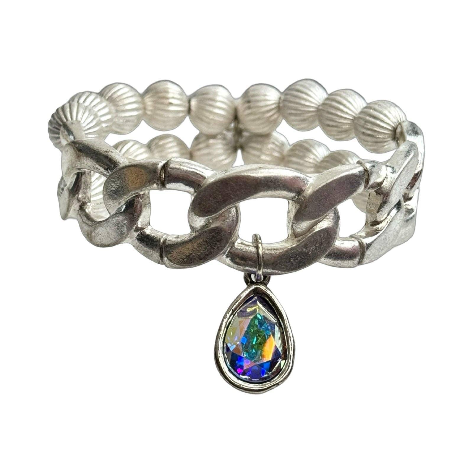 Fluted bead and chain link bracelet set