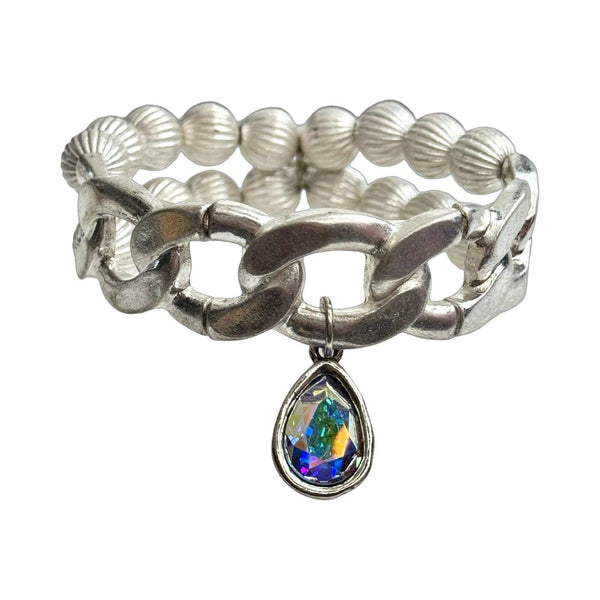 Fluted bead and chain link bracelet set