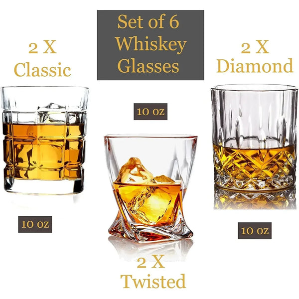 Bezrat - Set of 6 - Mix and Match Whiskey Glasses - 10 oz