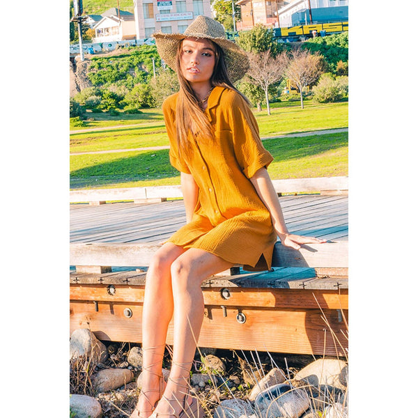 Half Sleeve Cutout Back Shirt Dress