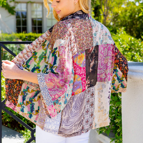 Floral Print Puff Sleeve Western Women Kimono Loose Cover Up: Latte