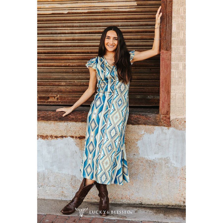Aztec Printed Ruffle Hem Maxi Dress