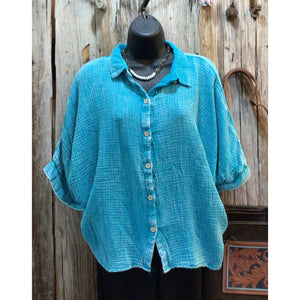 Washed Double Gauze Button Down Half Sleeve Shirt