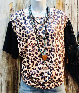 Leopard Print top with lace sleeve