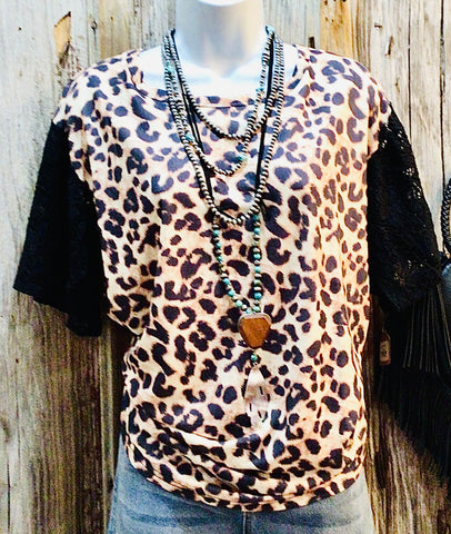 Leopard Print top with lace sleeve