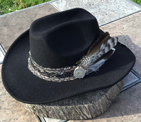 Custom CC Hat with Lace Band and Custom Feather Detail