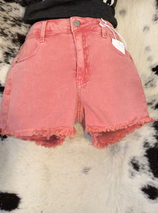 Washed Frayed Cutoff Hem Shorts, Ash Pink
