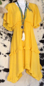 Yellow Tiered Dress with Side Accent