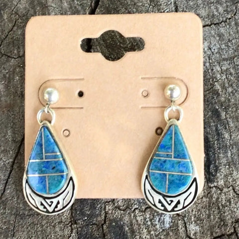 Navajo Calvin Begay Sterling Silver & Sodalite Inlay Teardrop Earrings