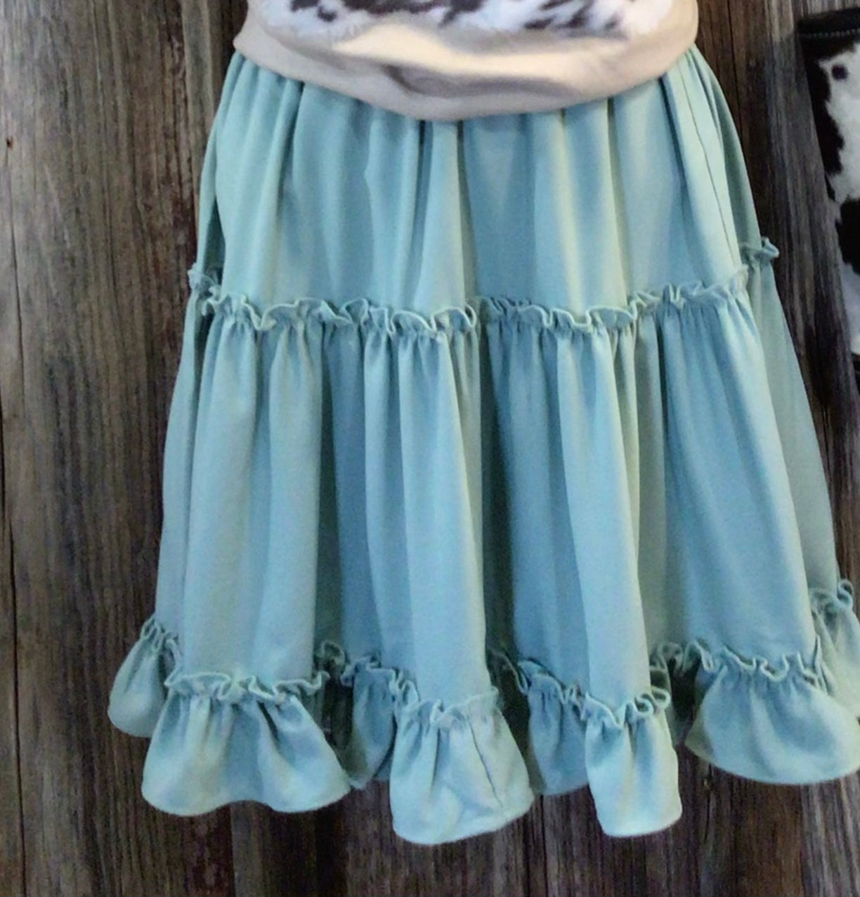 Soft Woven Ruffle Mini Skirt with Elastic Waistband, Dusty Green