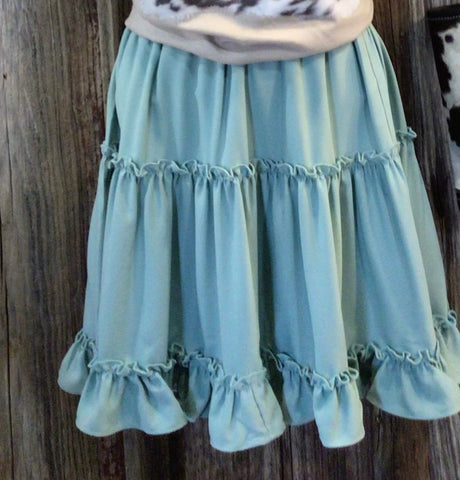 Soft Woven Ruffle Mini Skirt with Elastic Waistband, Dusty Green