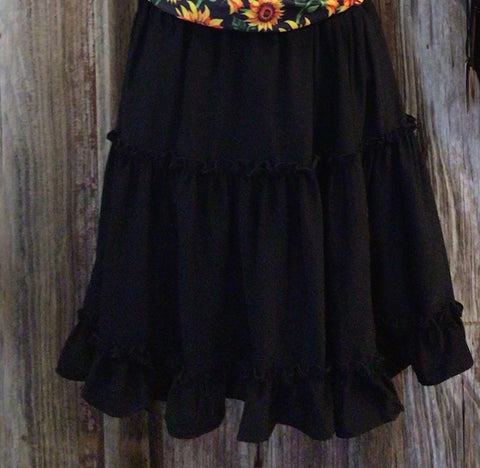 Soft Woven Ruffle Mini Skirt with Elastic Waistband, Black