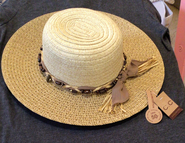 CC Straw Hat, UPF 50, Straw and Bead Hat Band