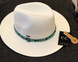 CC Hat, UPF 50, Straw Hat with Stone Hat Band
