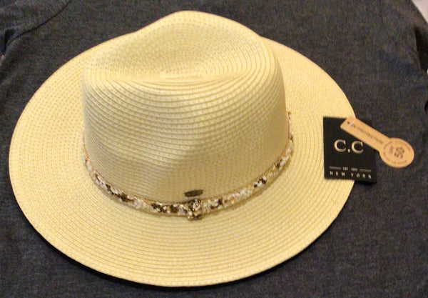 CC Hat, UPF 50, Straw Hat with Stone Hat Band
