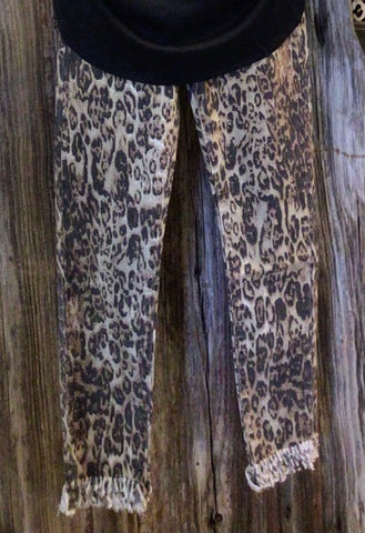 Leopard Frayed Hem Skinny Jeans