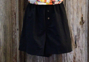 Windbreaker Elastic Waist Front Button Shorts, Black