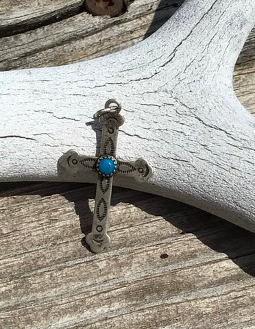 Southwestern Sterling Silver Cross with Turquoise Pendant