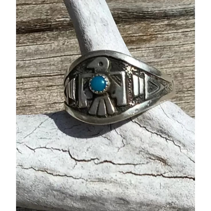 Vintage Bell Trading Post ,Southwestern Sterling Silver Ring , Thunderbird with Turquoise