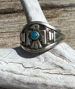Vintage Bell Trading Post ,Southwestern Sterling Silver Ring , Thunderbird with Turquoise