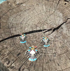 Vintage Zuni Thunderbird Necklace, Inlaid Stones