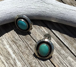 Sterling Silver Native American Turquoise Clip Earrings