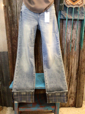 High Waist Vintage Plaid Cuff Straight Jean, Judy Blue