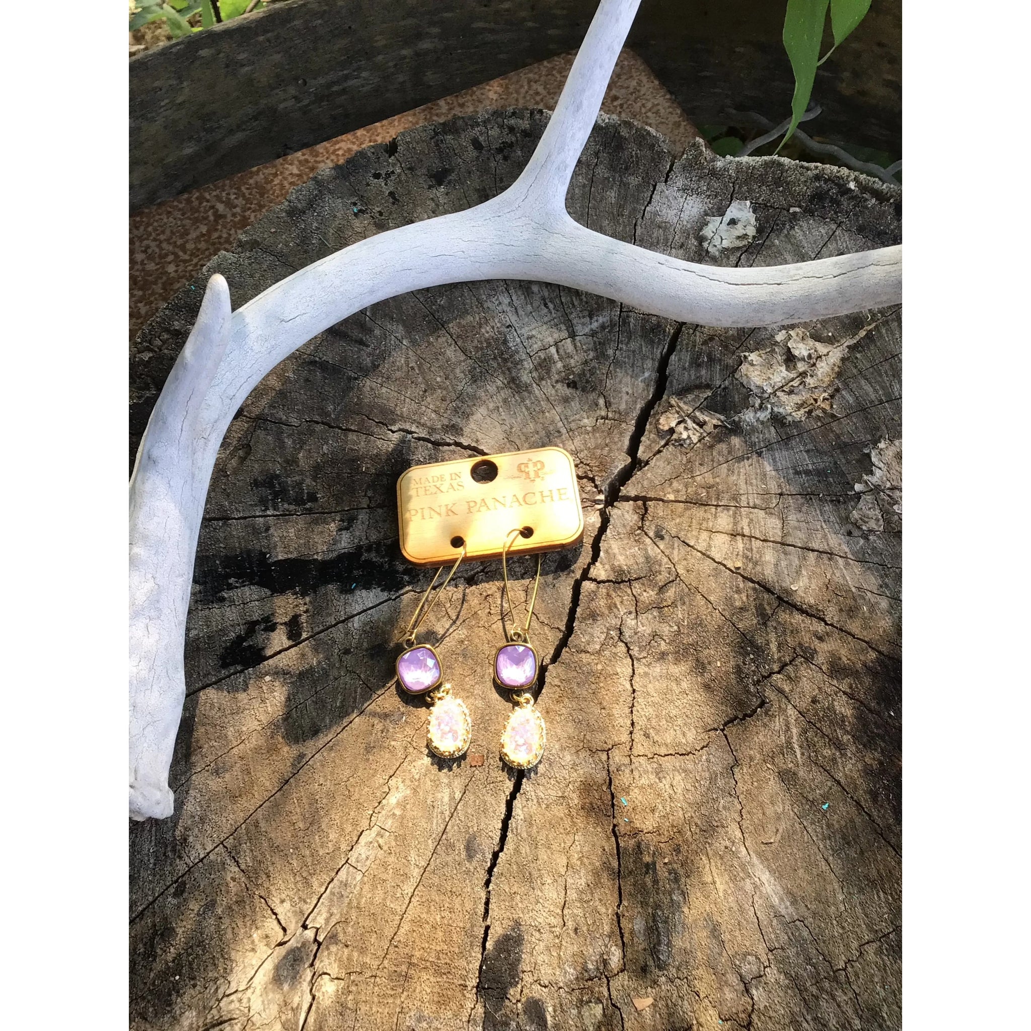 Bronze/ lilac custom cut connector on druzy drop earrings