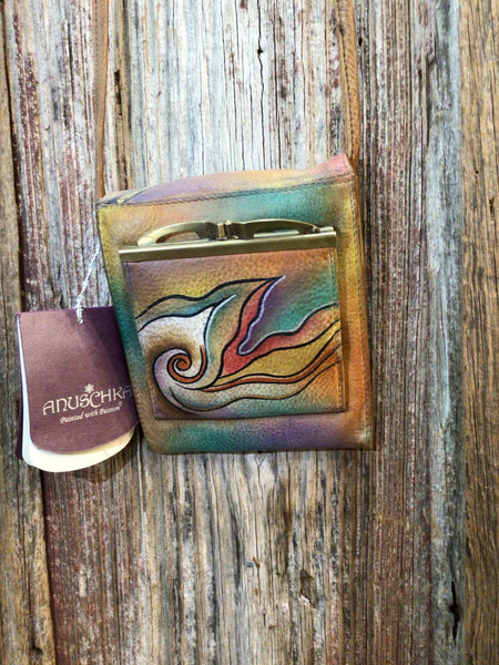 Anna by Anuschka Hand Painted Leather Abstract Sunset Mini Crossbody Bag