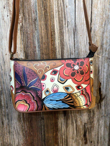 Anna by Anuschka Hand Painted Leather Tribal Potpourri Mini Crossbody Bag