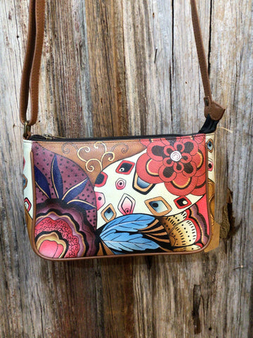 Anna by Anuschka Hand Painted Leather Tribal Potpourri Mini Crossbody Bag