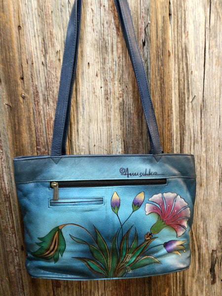 Anna by Anuschka Hand Painted Leather Turkish Garden Studded Medium Tote Bag