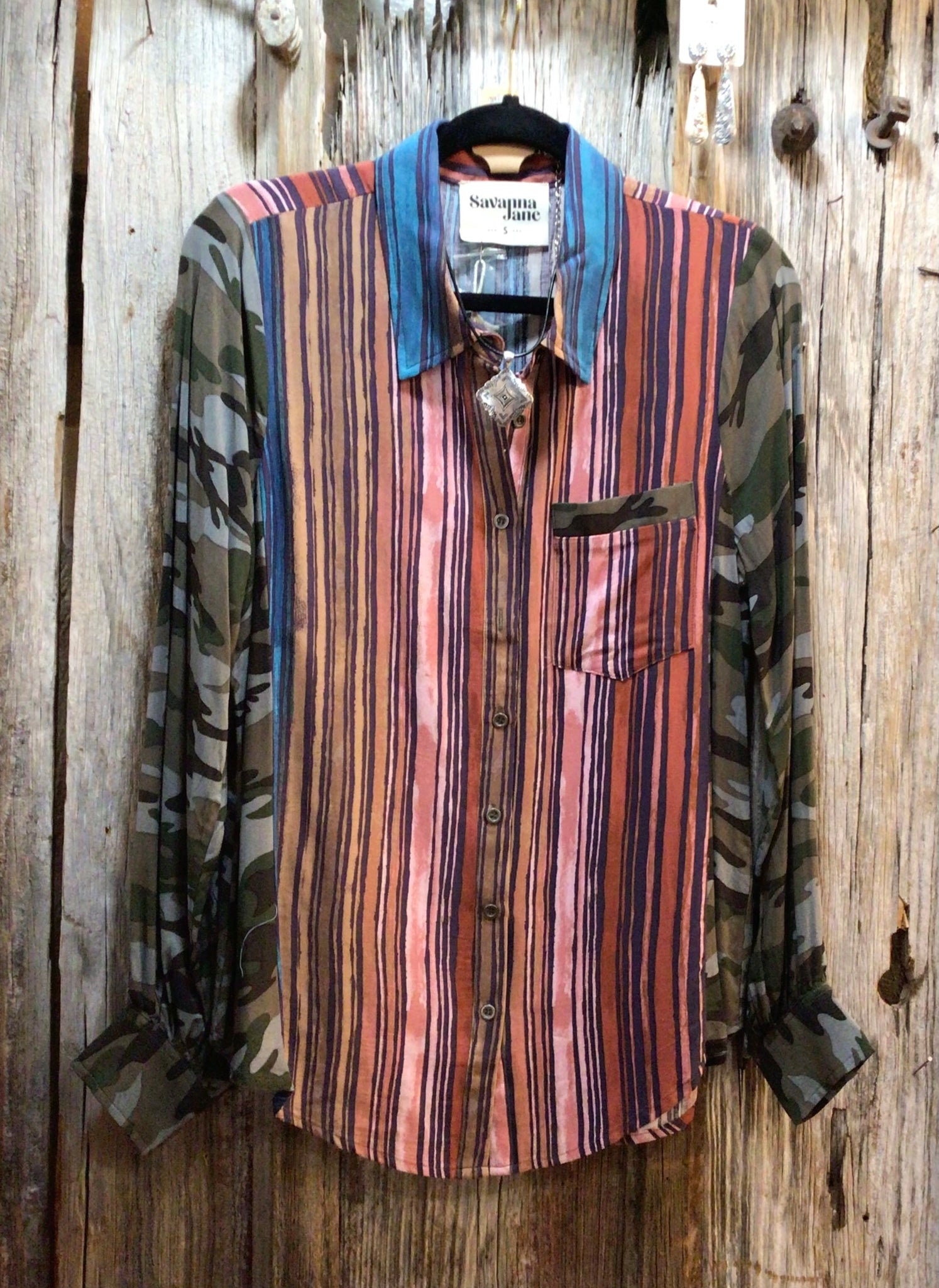 Stripe Top with Camo Sides & Sleeves
