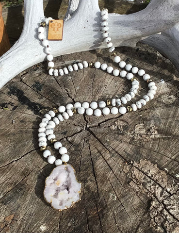 White Stone Necklace with Stone Drop