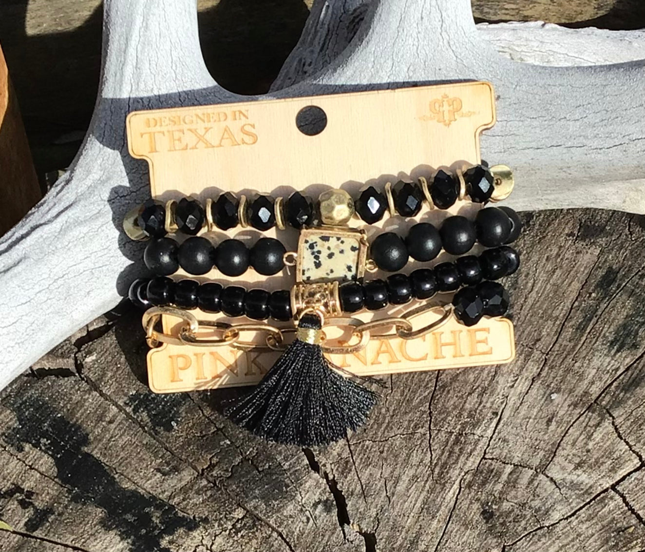 Black and Gold 4 Strand Bracelet Stack