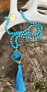 Turquoise Beaded Necklace with Stone and Tassel