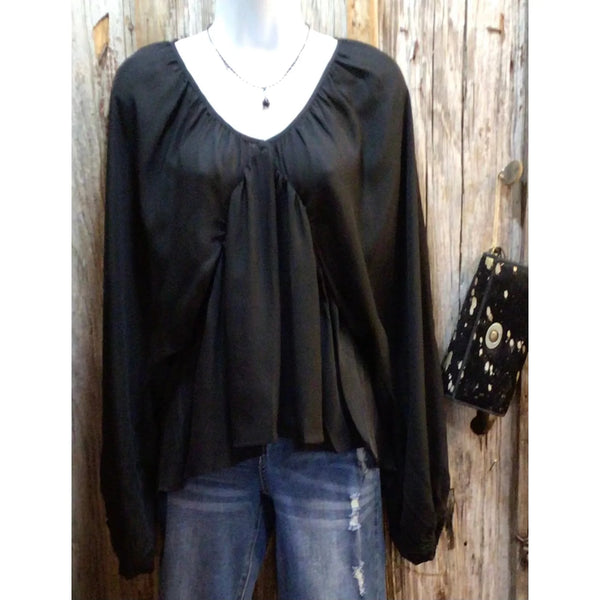 Blouse with Exaggerated Dolman Sleeves, Back Tie Detail