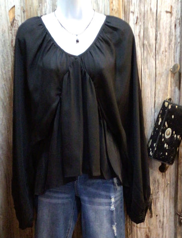 Blouse with Exaggerated Dolman Sleeves, Back Tie Detail