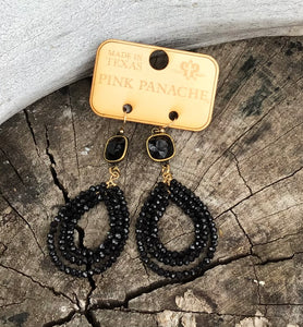 10mm Bronze/Black Cushion Cut Connector on Triple Black Crystal Teardrop Earring