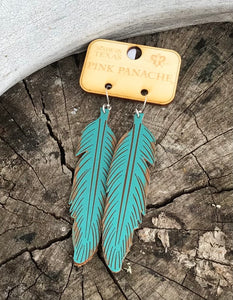 Turquoise Leather Feather Earring