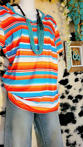 Serape Top with Peek A Boo Cut Out