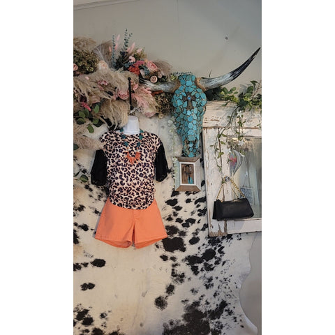 Leopard Top with Lace Sleeves