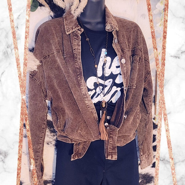 Acid Wash Oversized Cotton Waffle Shacket, Dark Brown