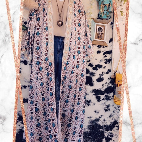 Long Kimono with Fabric Insert