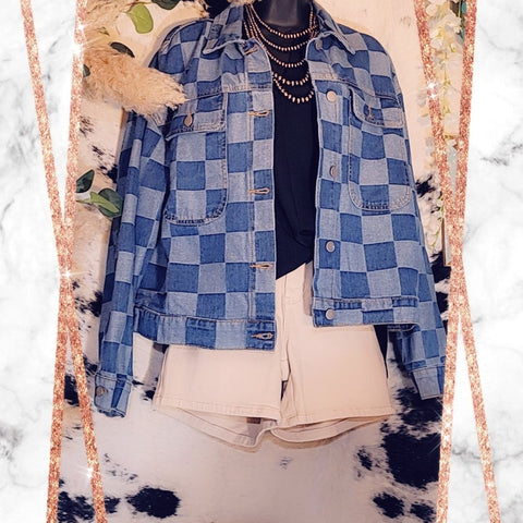 Blue Checkered Denim Jacket