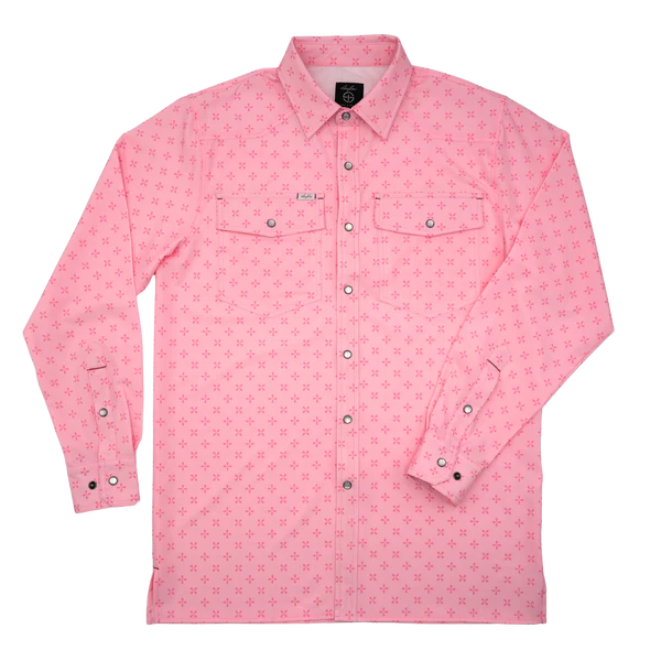 San Jac Men’s Long Sleeve Performance Pearl Snap - Pink