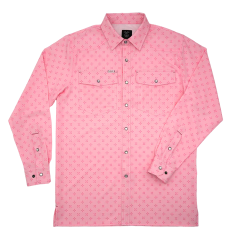 San Jac Men’s Long Sleeve Performance Pearl Snap - Pink