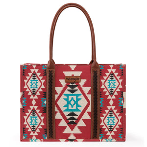 Wrangler Southwestern Pattern Dual Sided Print Canvas Wide Tote Burgundy